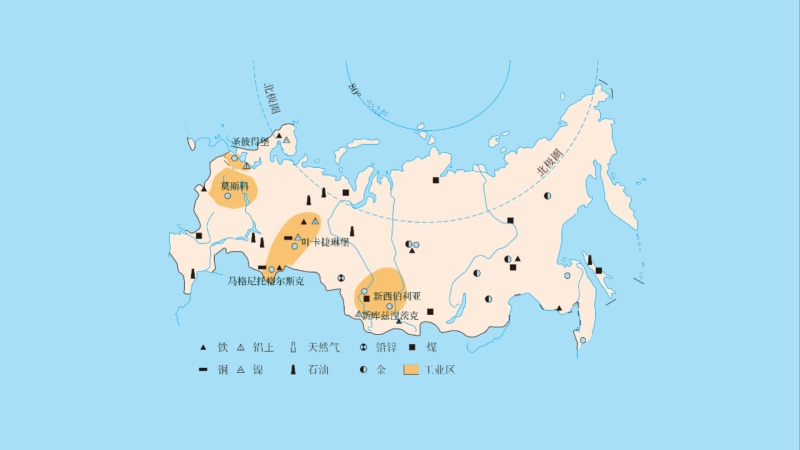 俄罗斯的工业区及工业城市分布