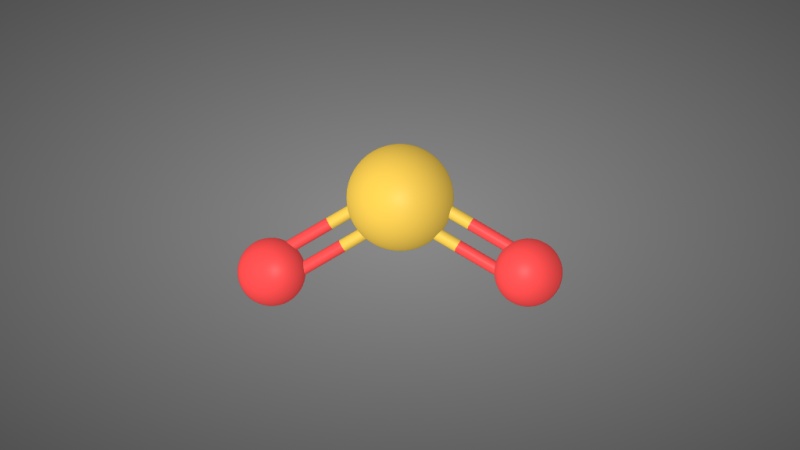 分子为v型结构,通过增强现实技术展示二氧化硫的球棍模型和比例模型