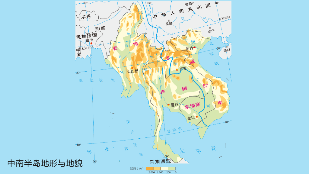 中南半岛地图 地形图片