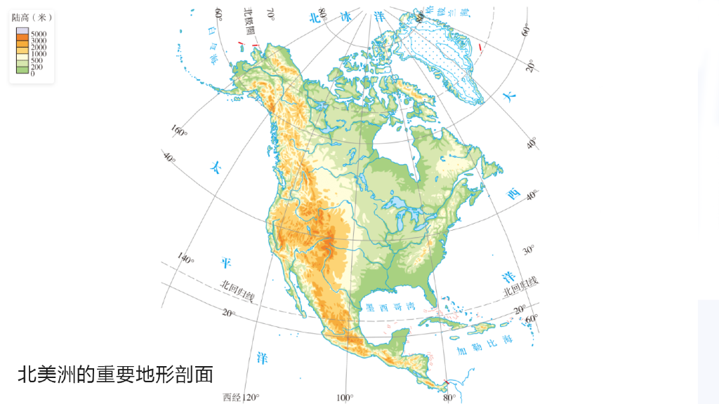 北美洲40度地形剖面图图片